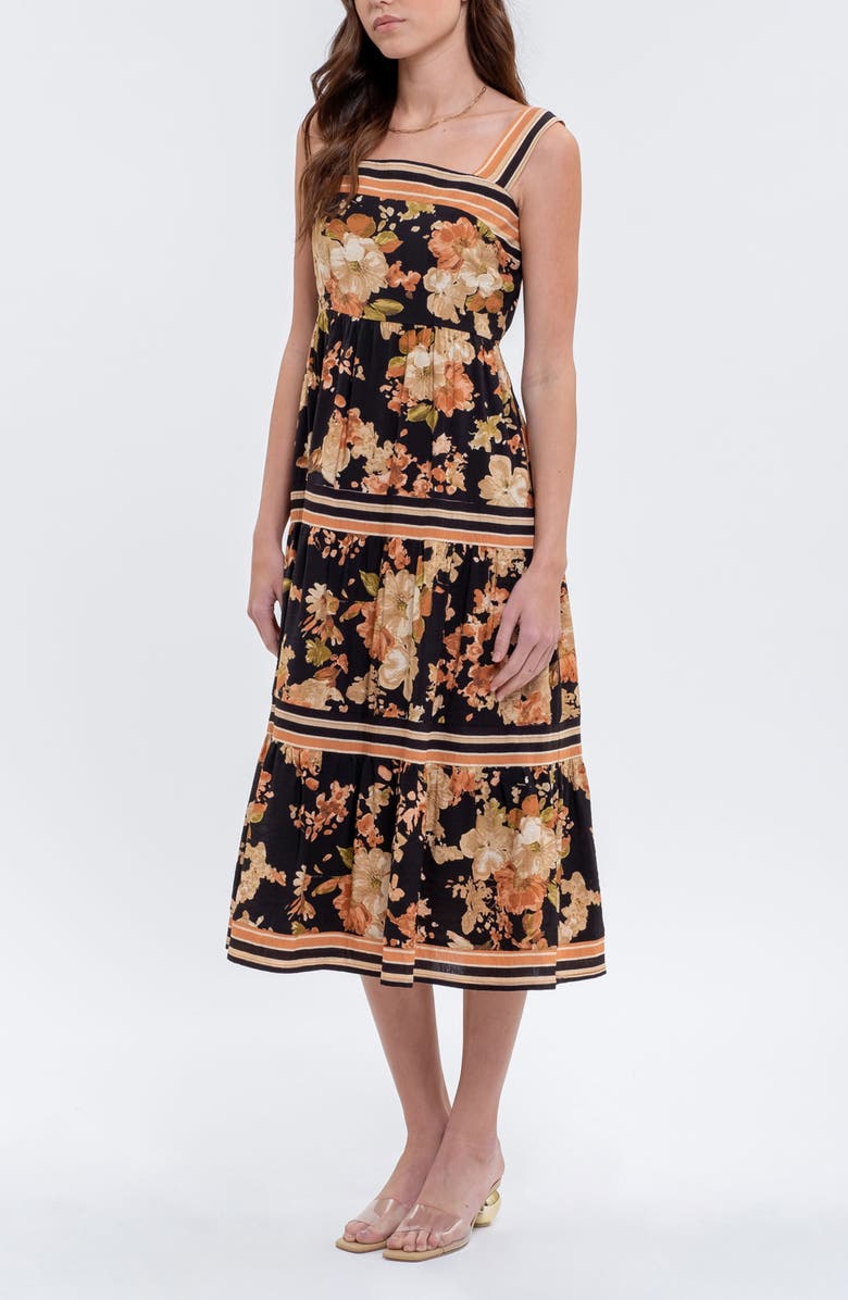 AUGUST SKY Sleeveless Tiered Midi Dress, Alternate, color, Black Multi