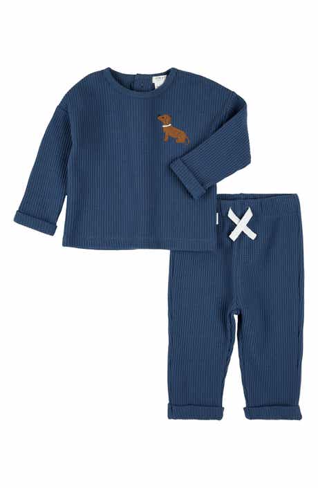 FIRSTS by Petit Lem Puppy Embroidered Thermal Top & Pants Set