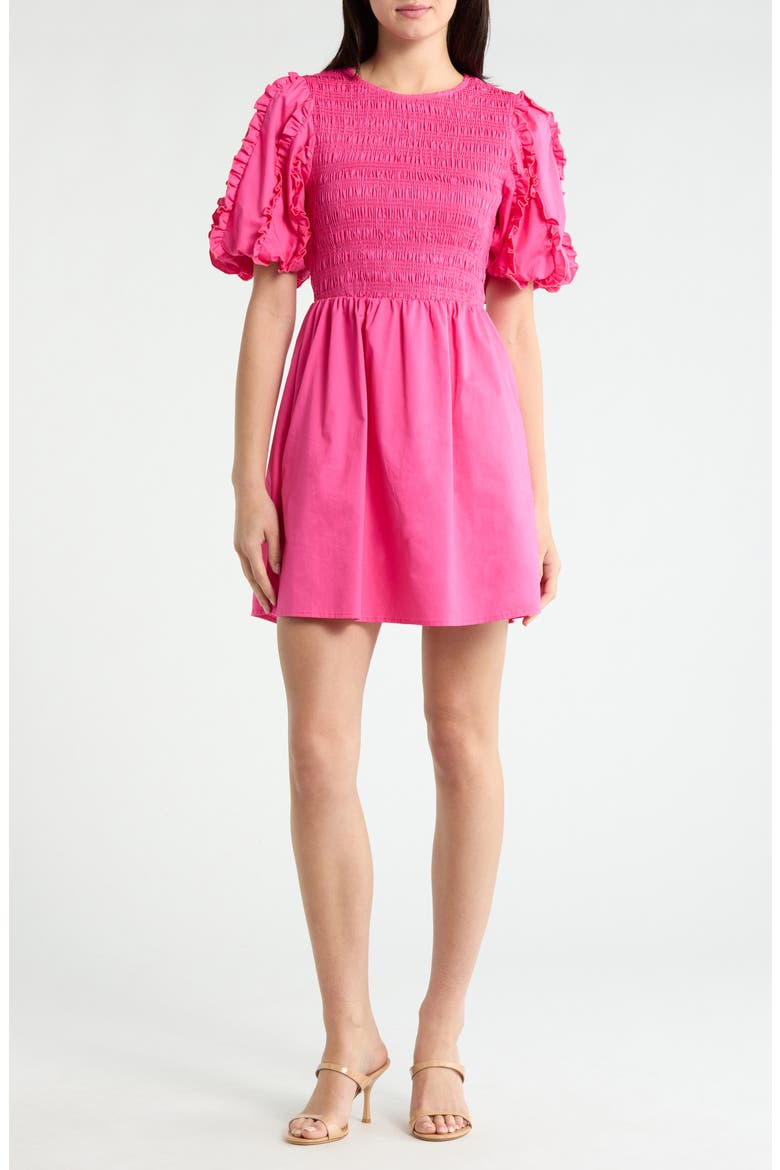 Riana Ruffle Smocked Minidress, Main, color, FUCHSIA