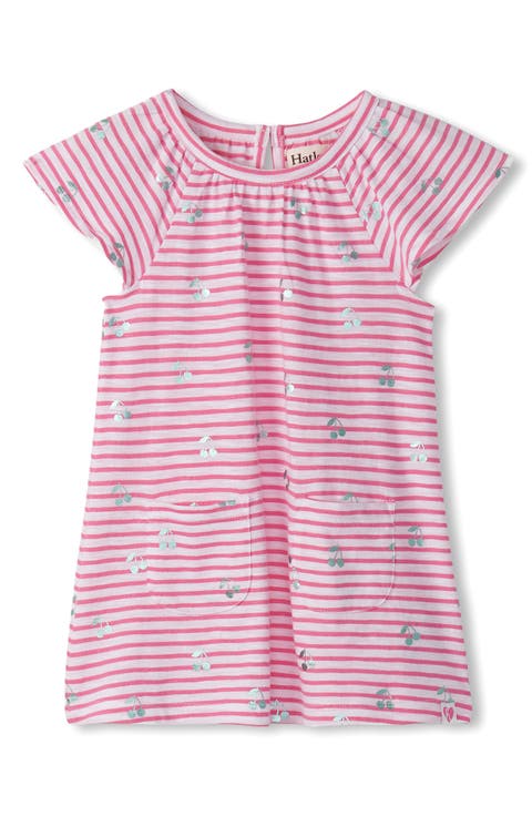 Stripe Cherry Foil Print Cotton Jersey Dress (Baby)