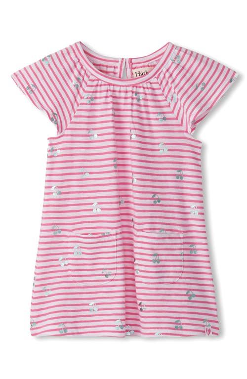 Shop Hatley Stripe Cherry Foil Print Cotton Jersey Dress In Pink Carnation