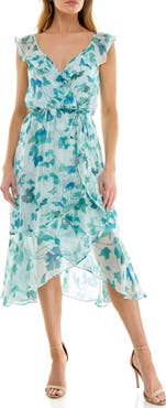 Socialite Ruffle Faux Wrap Chiffon Midi Dress