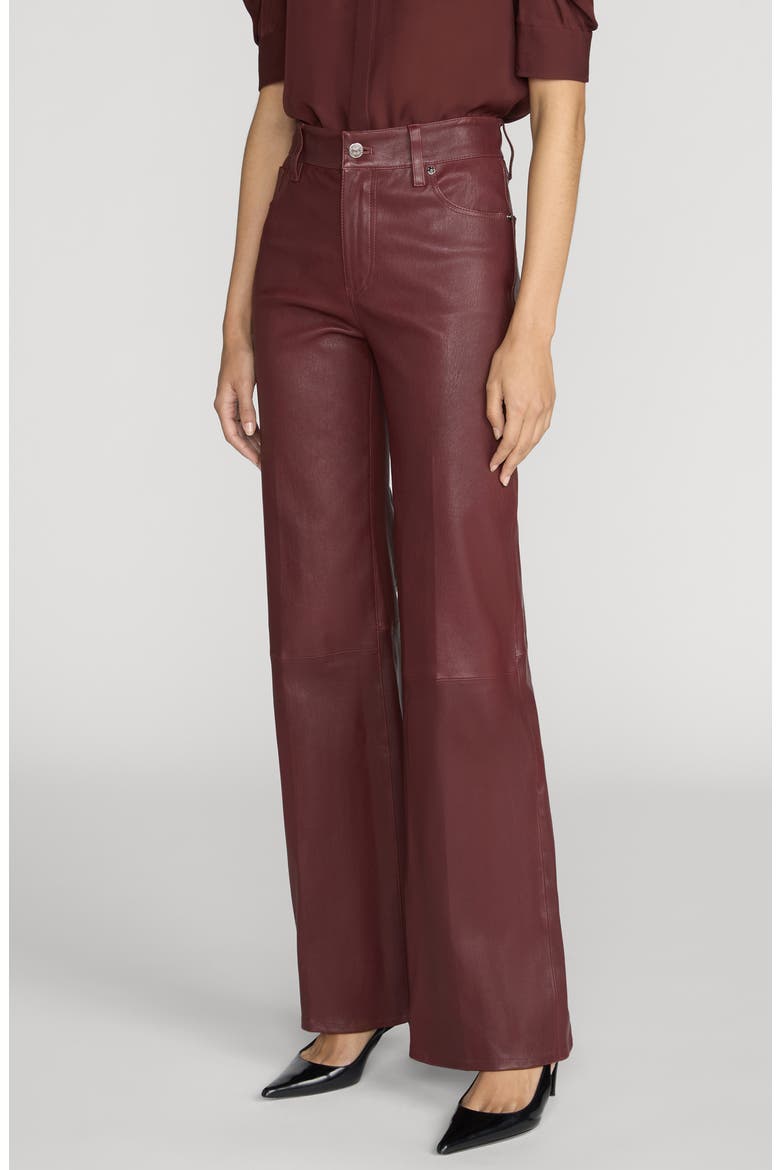 The Leather Slim Palazzo Leather Pants, Alternate, color, CURRANT