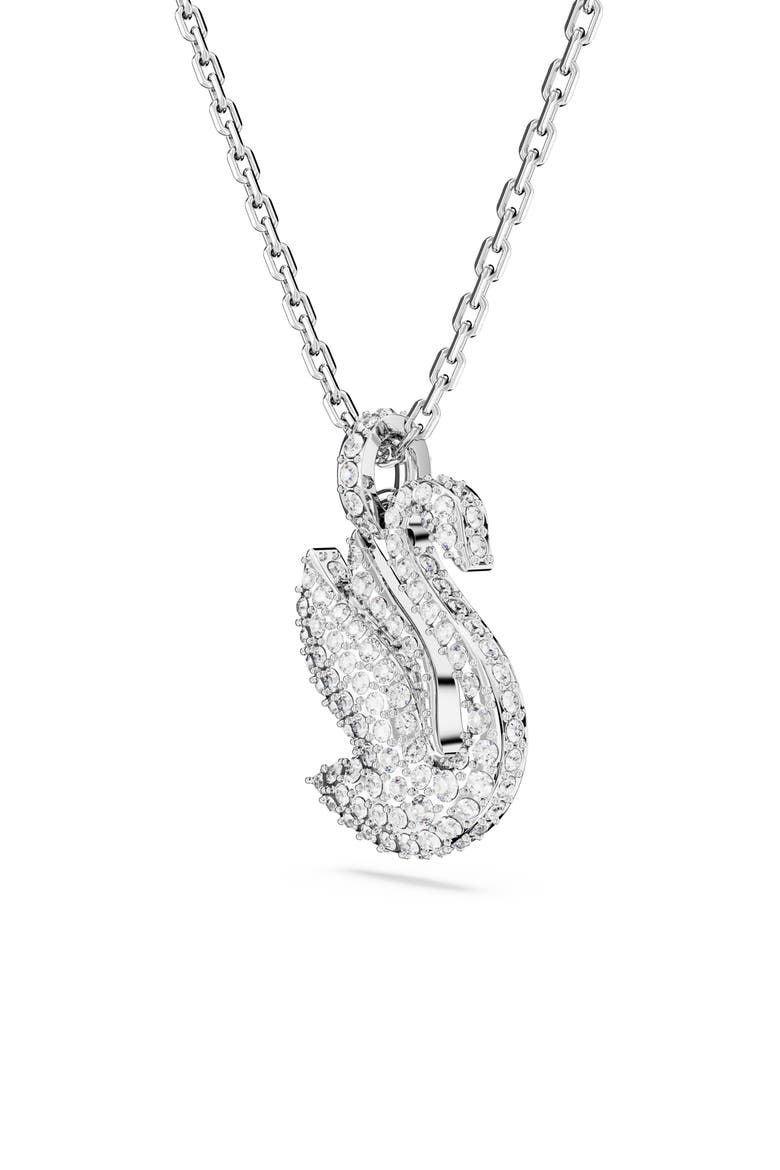 Swan Crystal Pendant Necklace, Alternate, color, WHITE/ SILVER