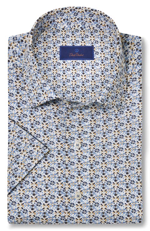 Floral Print Linen & Cotton Short Sleeve Button-Up Shirt