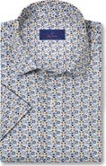 David Donahue Floral Print Linen & Cotton Short Sleeve Button-Up Shirt