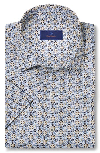 David Donahue Floral Print Linen & Cotton Short Sleeve Button-up Shirt In Multi
