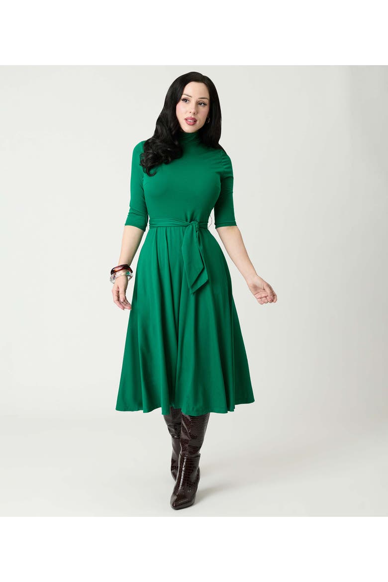 1950s Turtleneck Midi Dress, Main, color, Green Solid