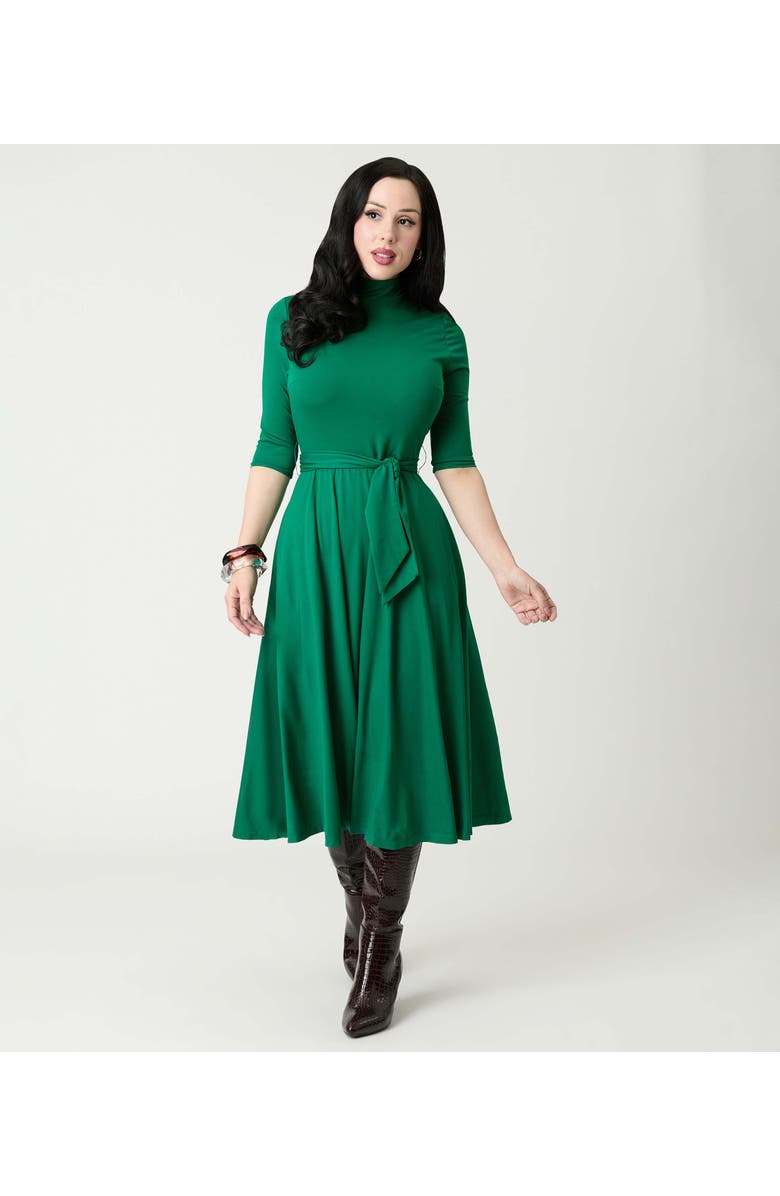 Unique Vintage 1950s Turtleneck Midi Dress, Main, color, Green Solid
