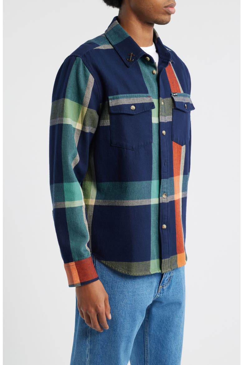 Mojave Plaid Cotton Flannel Button-Up Shirt, Alternate, color, NAVY