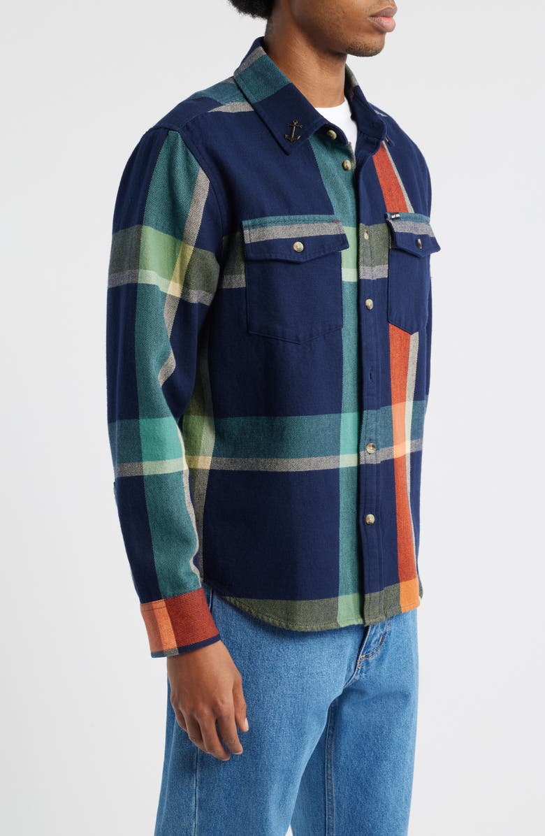 DARK SEAS Mojave Plaid Cotton Flannel Button-Up Shirt, Alternate, color, Navy