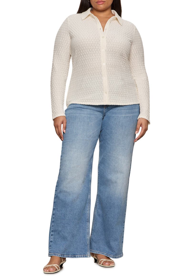Dreamer Textured Bubble Knit Button-Up Shirt, Alternate, color, CHALK WHITE