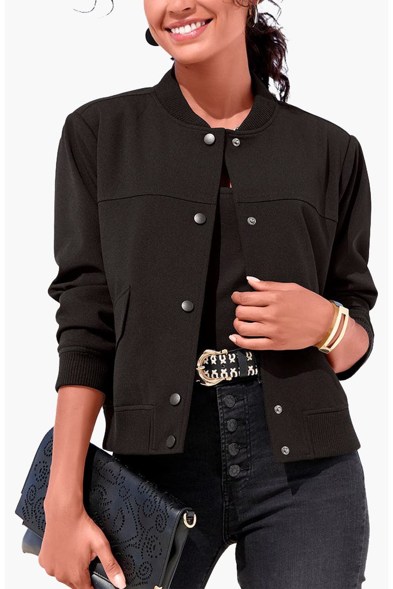 Snap Front Bomber Jacket, Main, color, Black