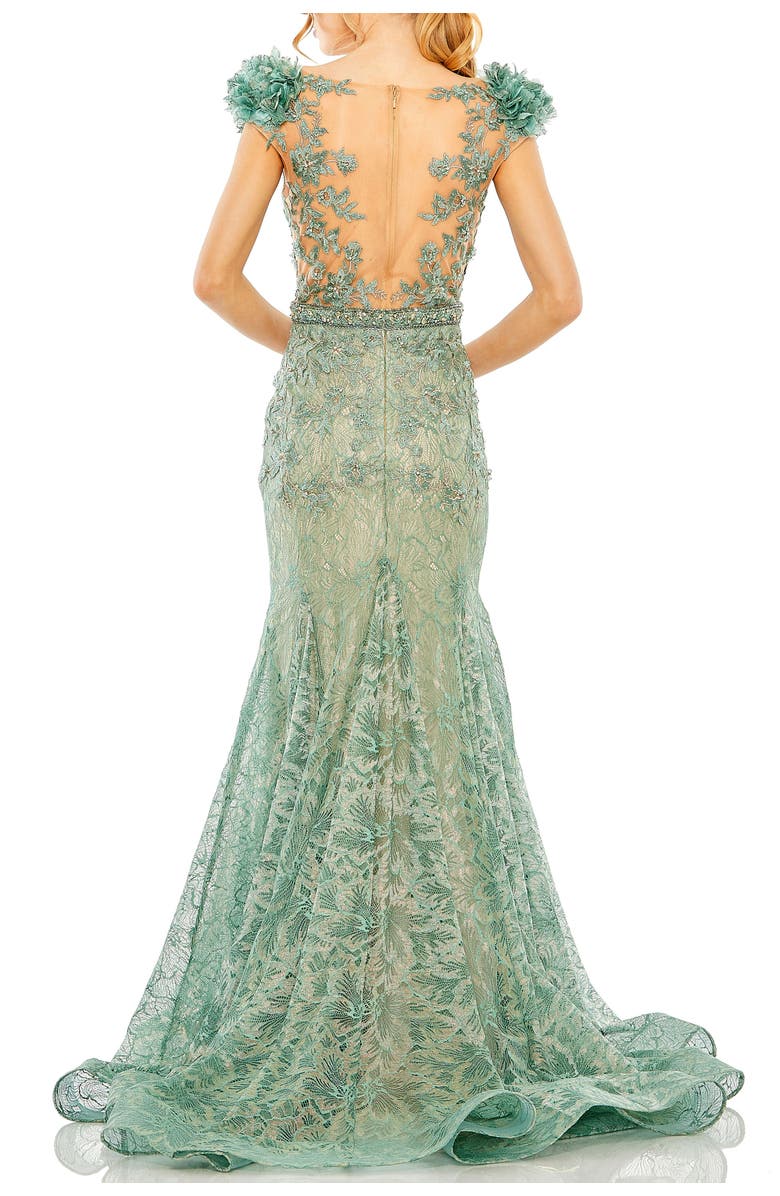 Mac Duggal Embroidered Illusion Appliqued Bodice Trumpet Gown, Alternate, color, Sage