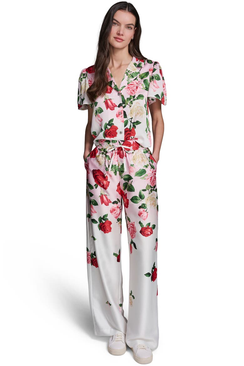 Placed Floral Satin Drawstring Pants, Alternate, color, CORNELIA ROSE/ SFT WHT MULTI