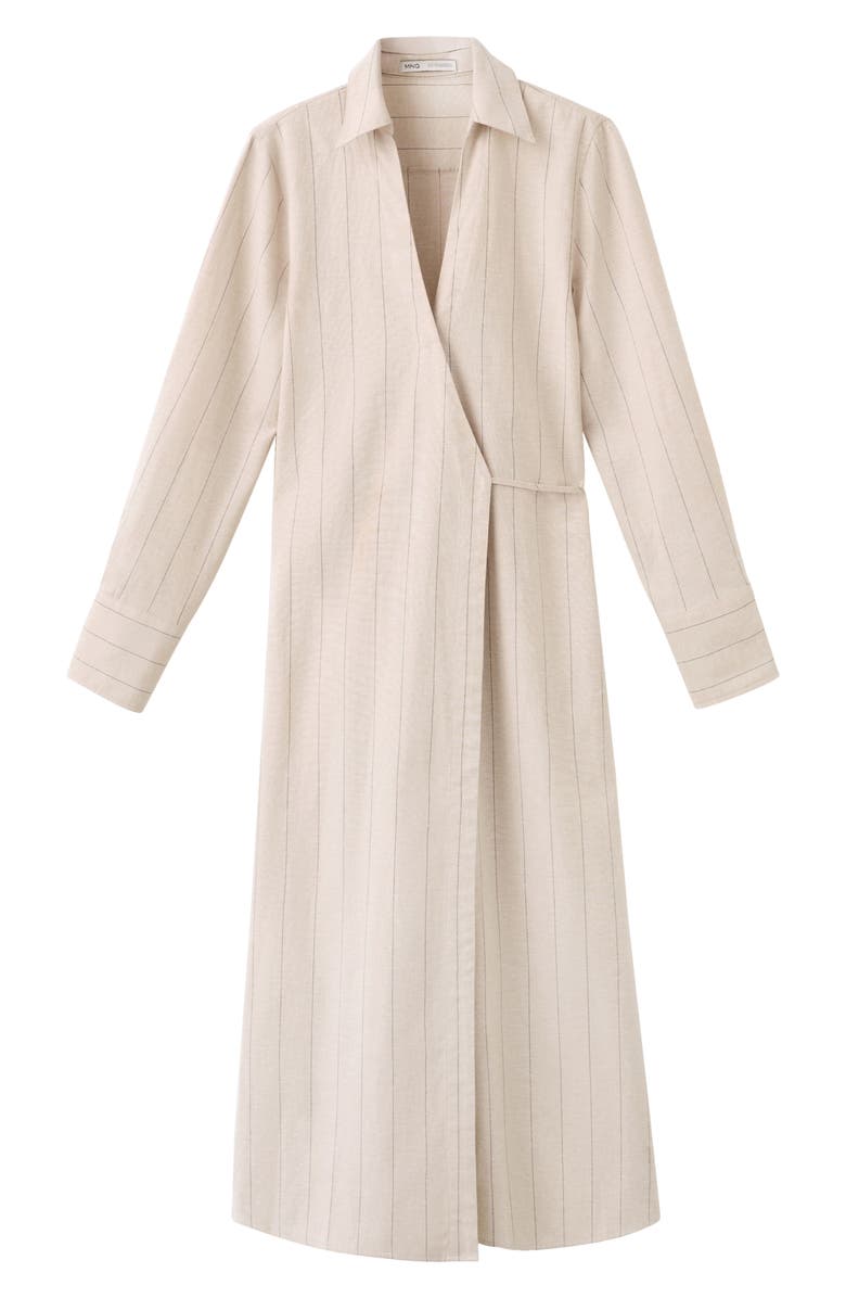 MANGO Stripe Wrap Front Shirtdress, Alternate, color, Brown