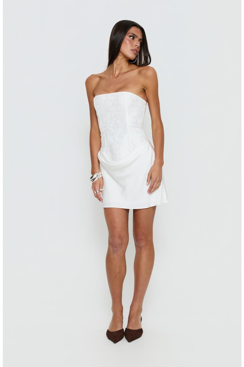 Jenevieve Strapless Drape Minidress, Alternate, color, WHITE