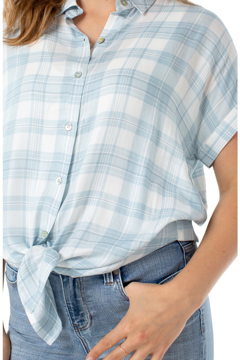Plaid Tie Front Short Sleeve Button-Up Shirt, Alternate, color, BLUE/ WHITE PLAID