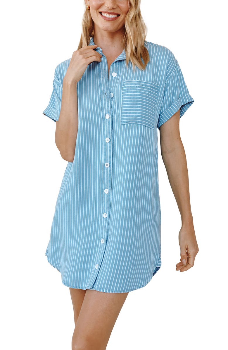 Bella Dahl Stripe Roll Sleeve Shirtdress, Alternate, color, Coastal Stripe Wash