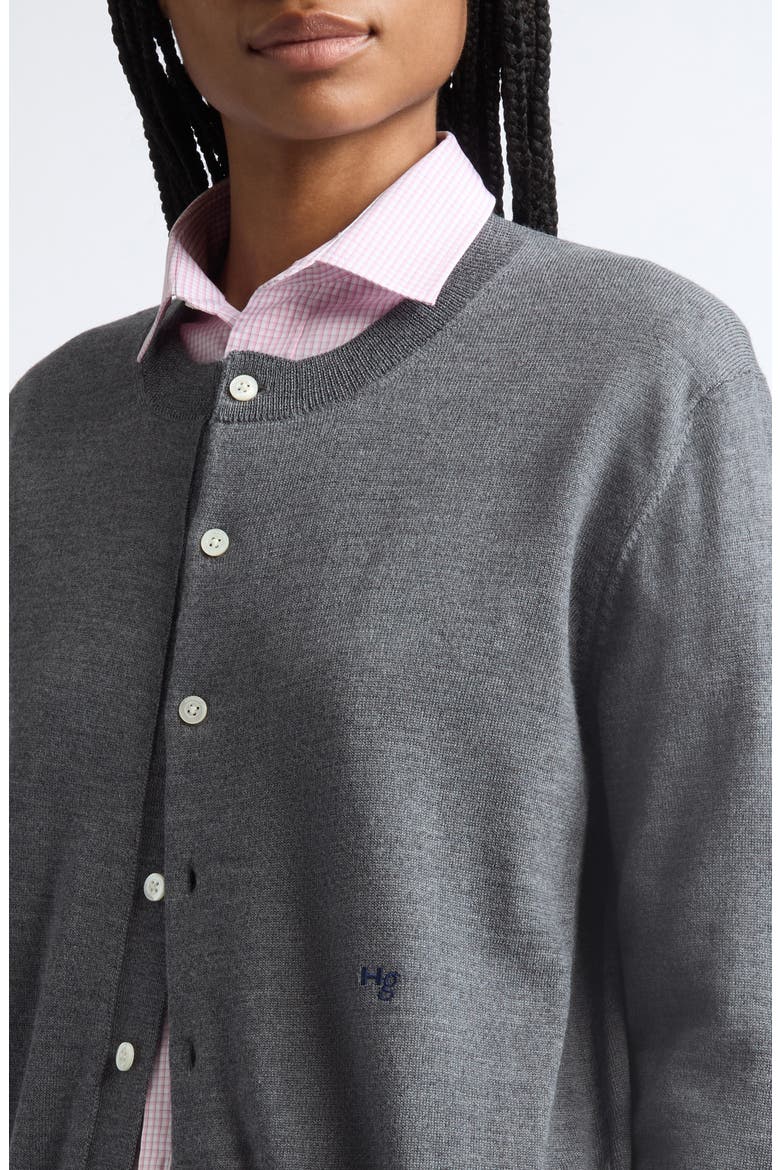 Wool Crewneck Cardigan, Alternate, color, HEATHER GREY