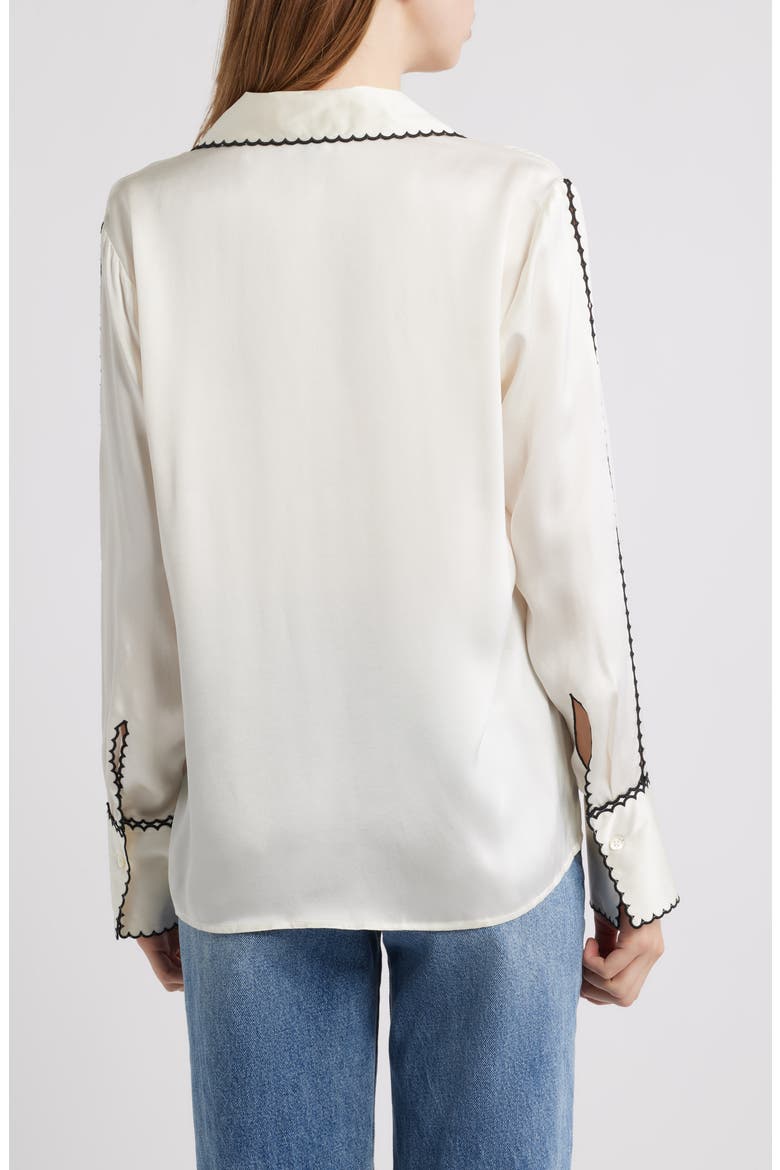 Aloise Embroidered Trim Silk Button-Up Shirt, Alternate, color, IVORY