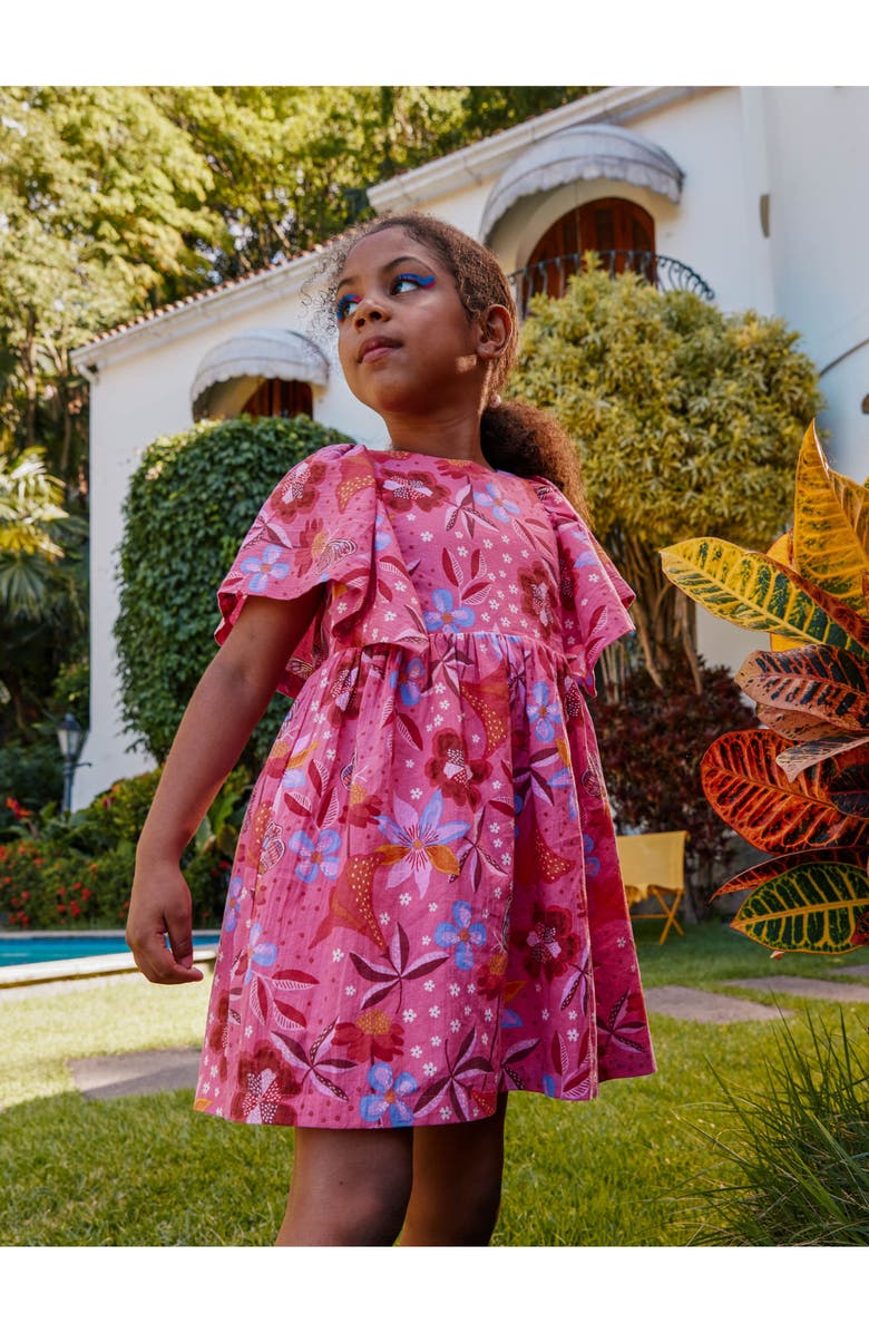 Tea Collection Butterfly Sleeve Twirl Dress, Alternate, color, Brazilian Painted Floral