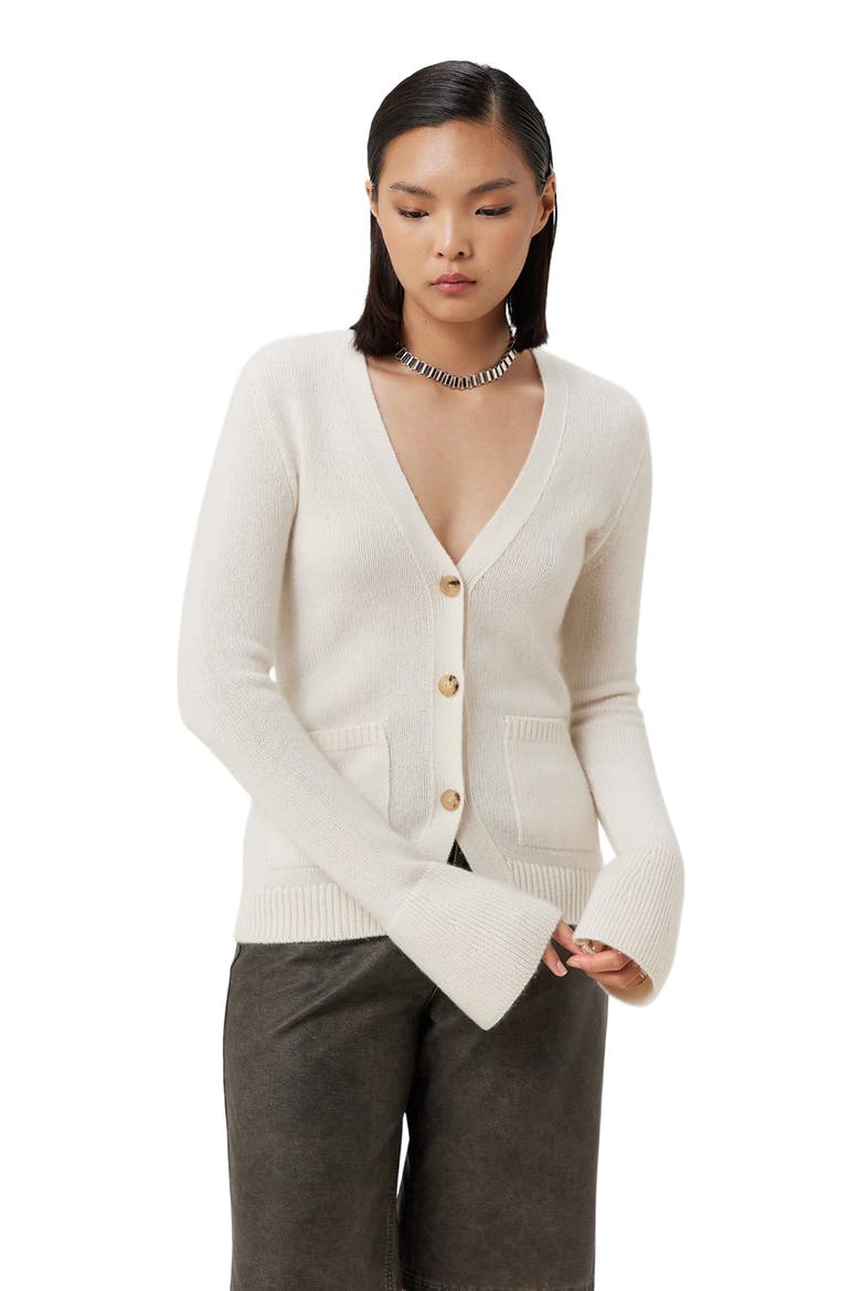 Buttoned Cashmere V-Neck Cardigan, Alternate, color, coconut milk