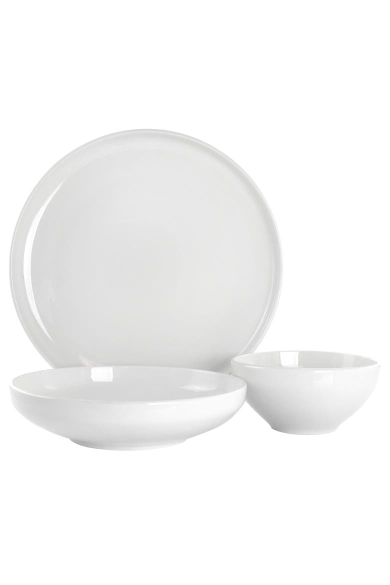 12 Piece Fine Ceramic Dinnerware Set in Bright White, Alternate, color, White