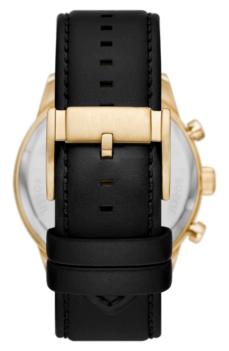 Fossil Flynn Leather Strap Chronograph Watch, 48mm, Alternate, color, Black/ Gold