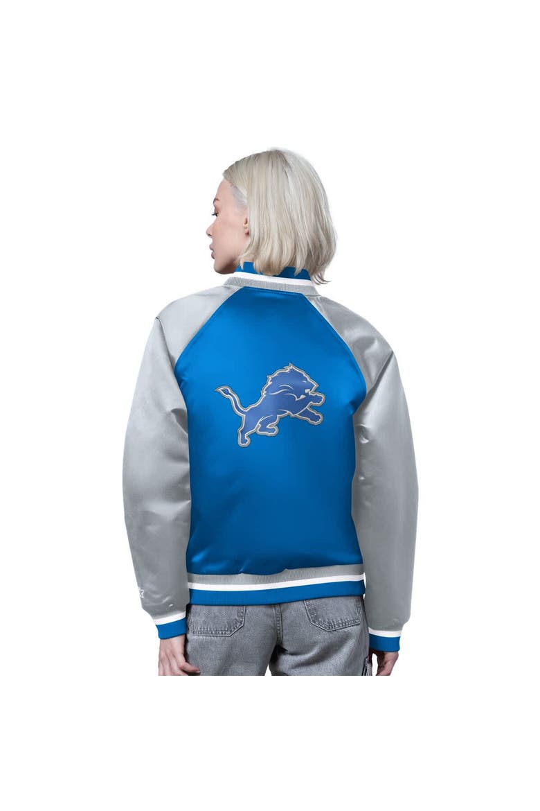 Women's Starter Blue/Silver Detroit Lions Satin Full-Snap Vintage Varsity Jacket, Alternate, color, Blue