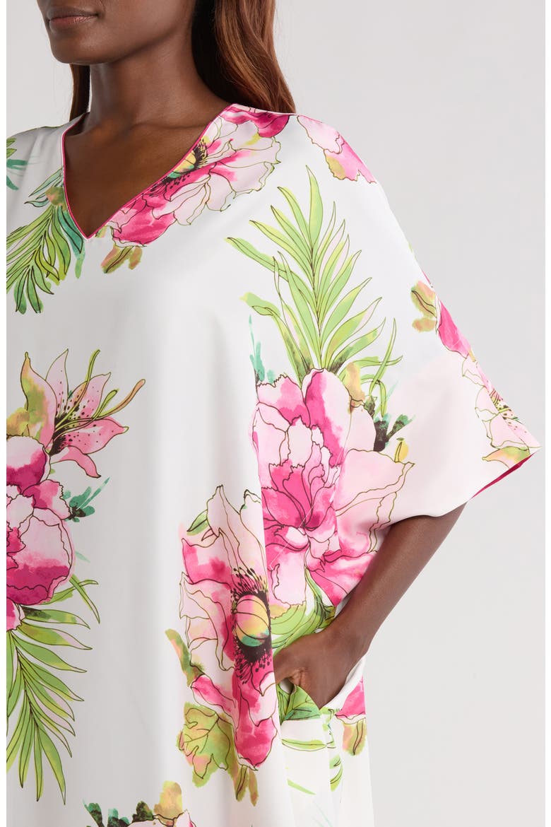 Sonomi Floral Matte Satin Caftan Nightgown, Alternate, color, WHITE MULTI