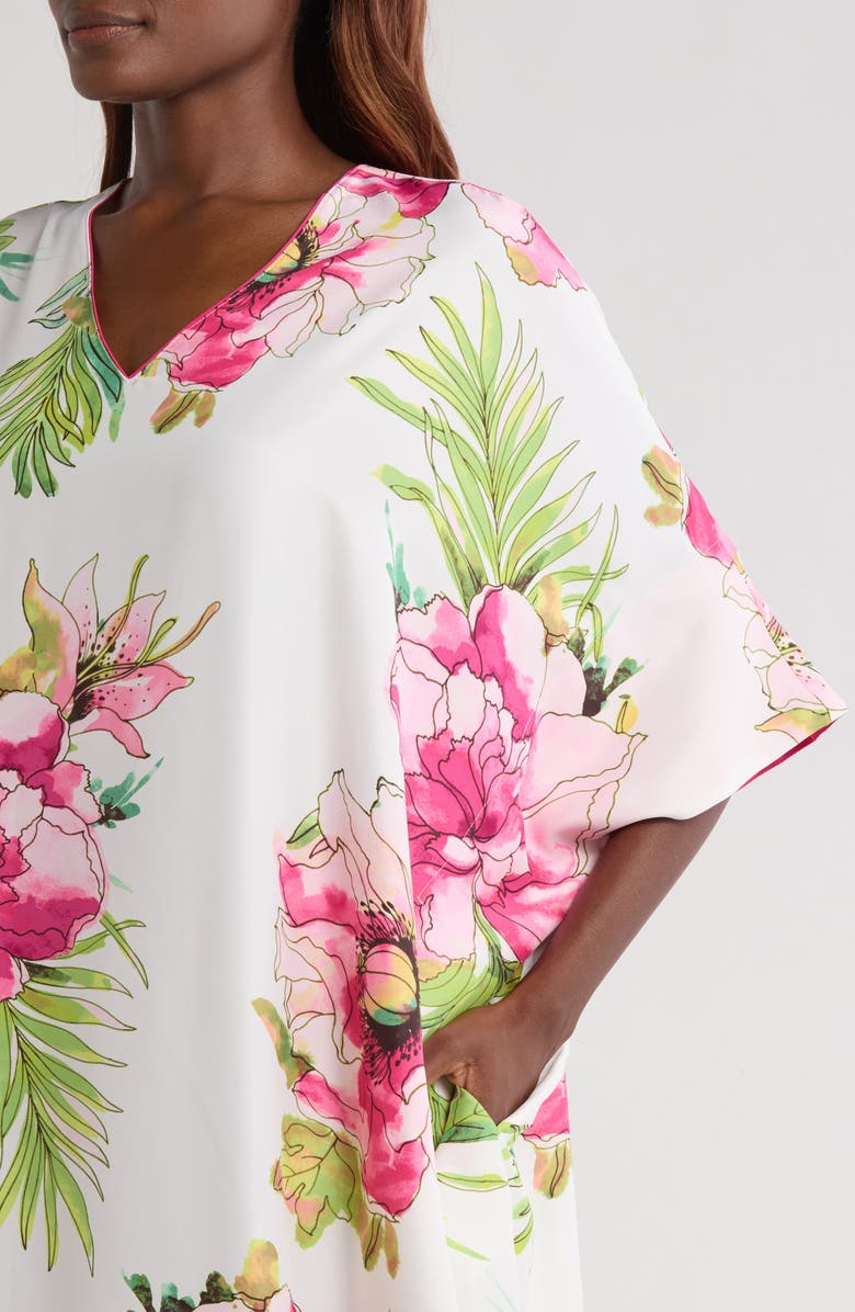 Natori Sonomi Floral Matte Satin Caftan Nightgown, Alternate, color, White Multi