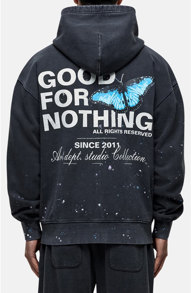 Good For Nothing Studio Paint Butterfly Zip Hoodie, Alternate, color, Black