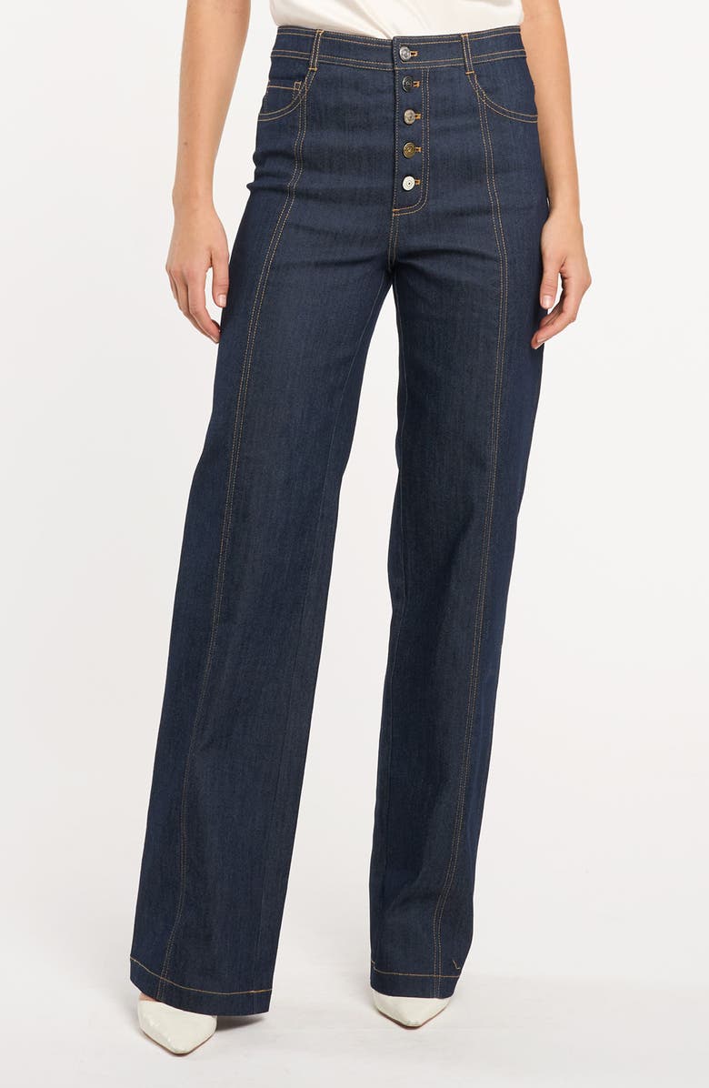 Cinq à Sept Francine Exposed Button Fly Jeans, Main, color, Indigo
