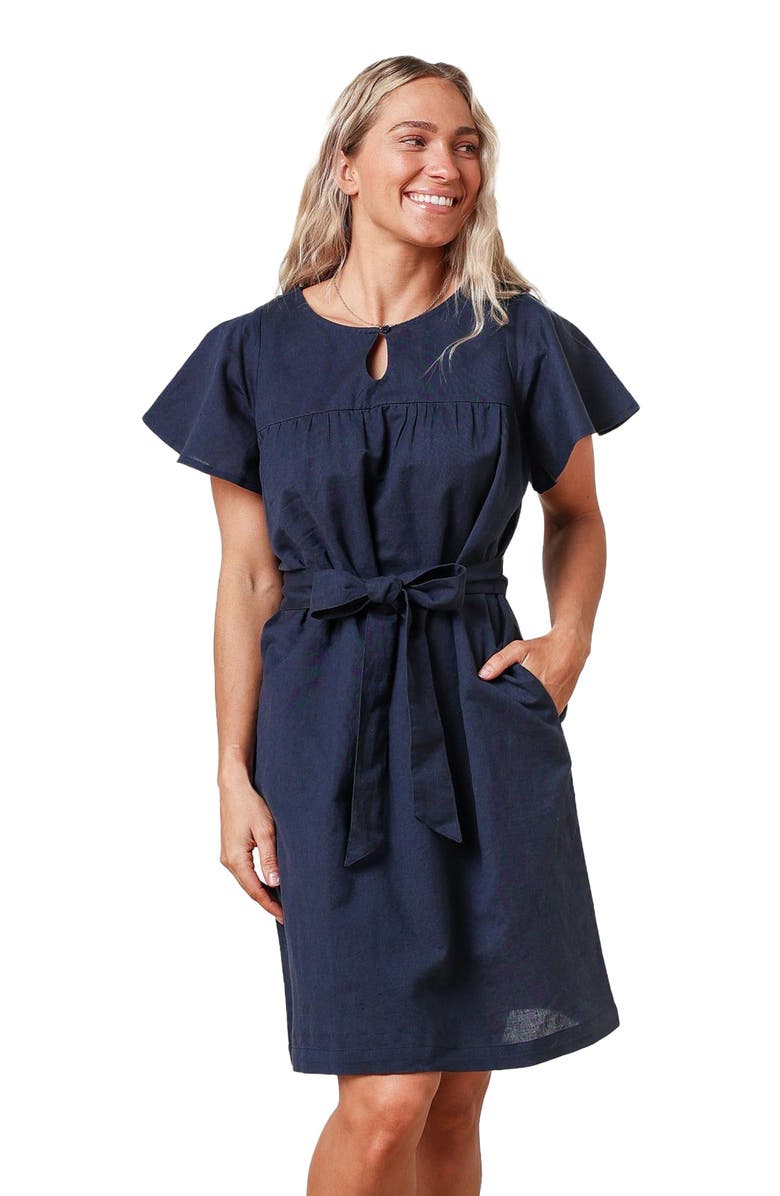 Hope & Henry Women's Bell Sleeve Linen Keyhole Dress, Alternate, color, 