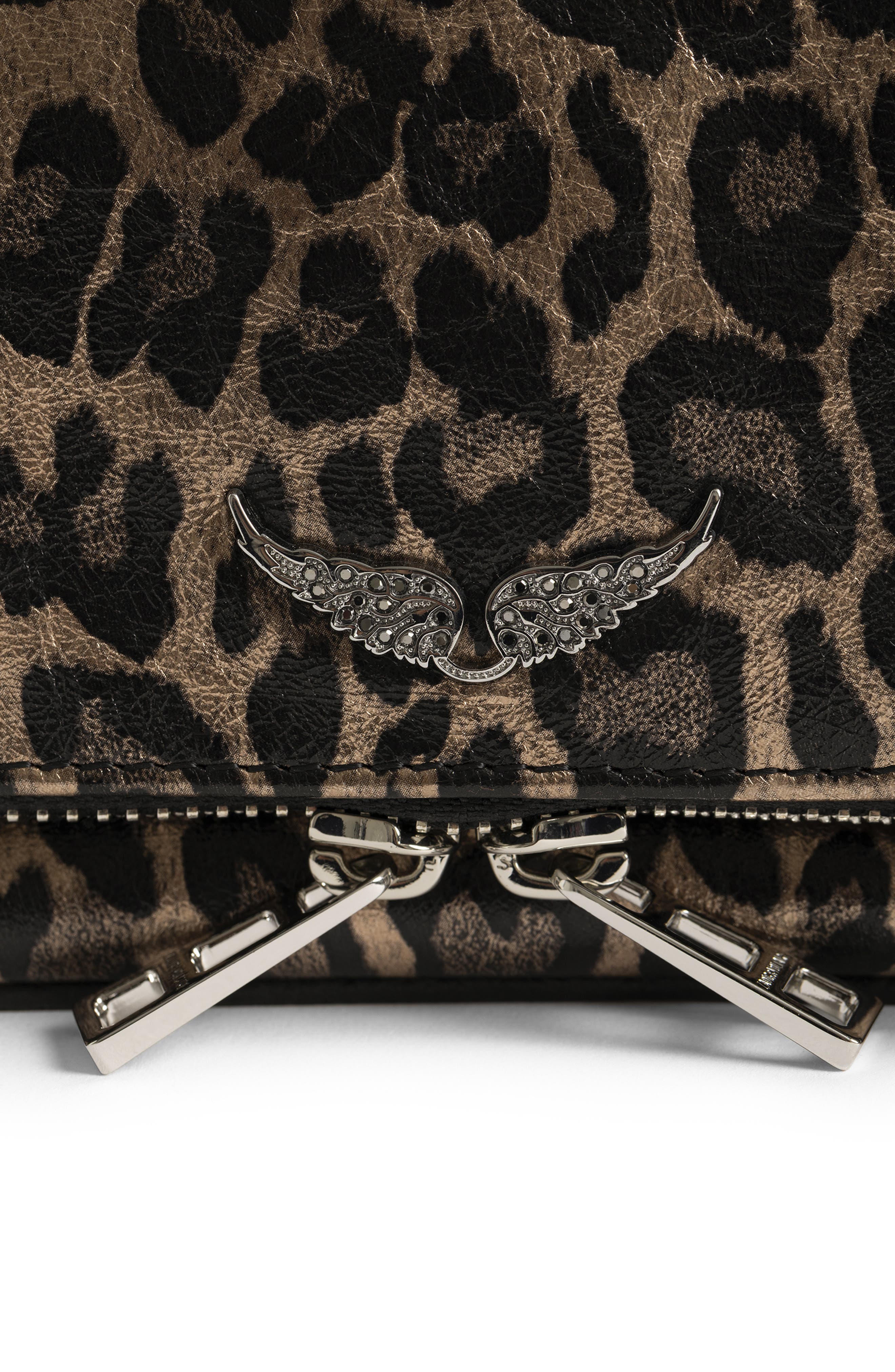 Zadig & Voltaire Nano Rock Metallic Leopard Clutch, Alternate, color, Silver