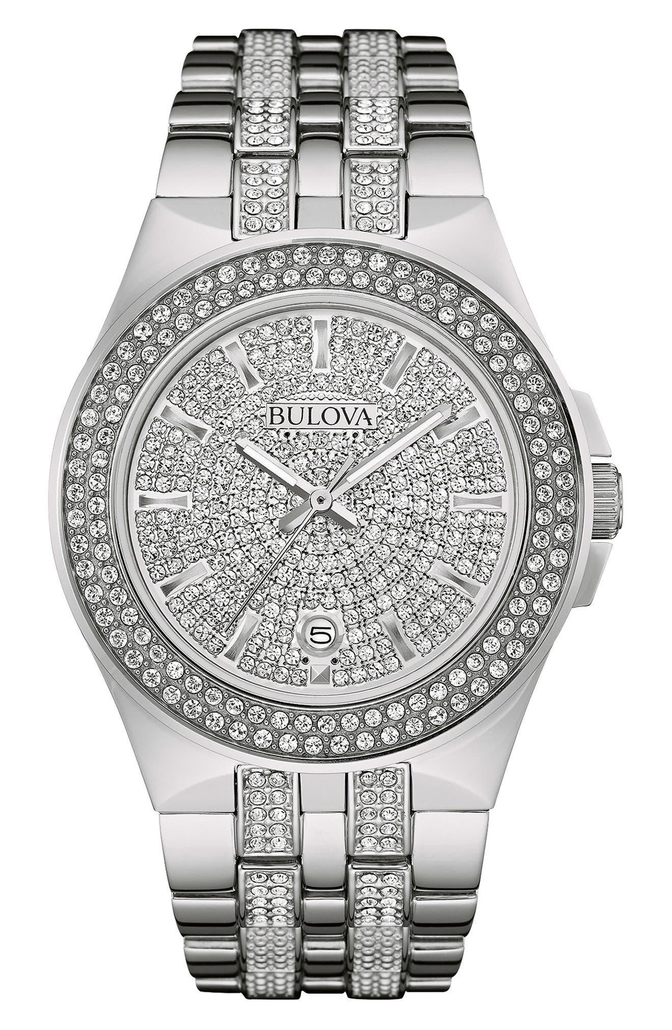 BULOVA Pavé Crystal Bracelet Watch, 42mm