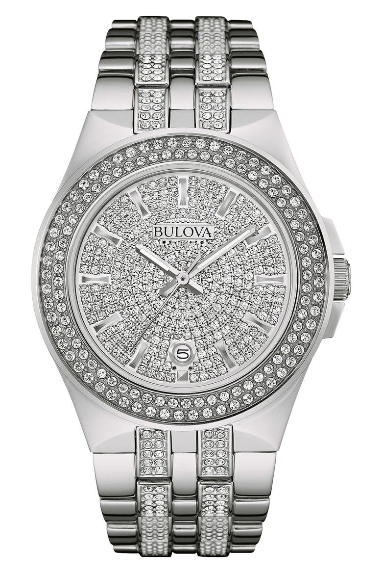 Pavé Crystal Bracelet Watch, 42mm, Main, color, SILVER