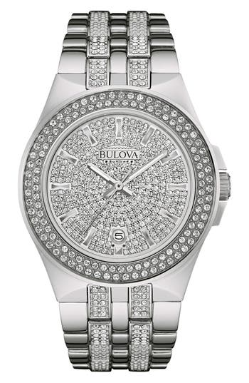 Bulova Pavé Crystal Bracelet Watch, 42mm In Silver