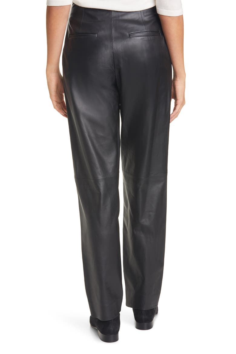 Pleat Front Tapered Leather Trousers, Alternate, color, BLACK