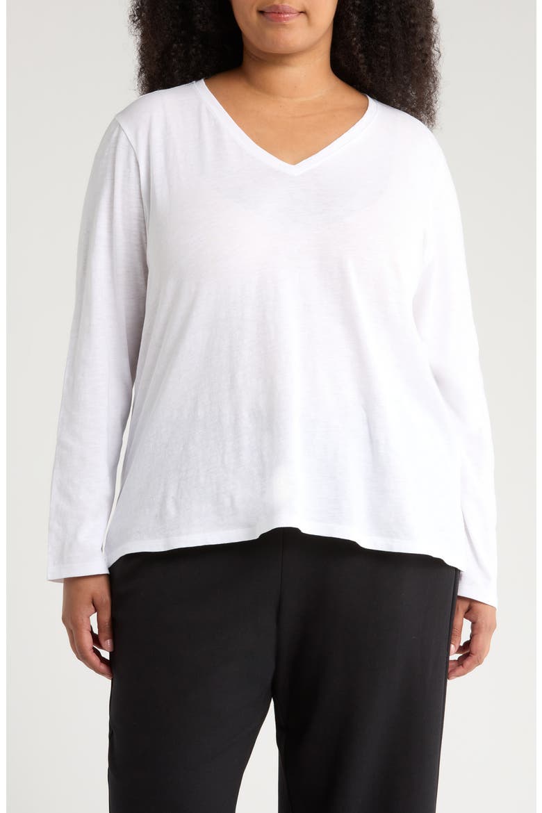 Easy V-Neck Long Sleeve Organic Cotton T-Shirt, Main, color, WHITE