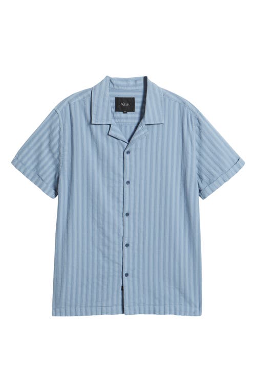Rails Sinclair Textured Stripe Cotton Camp Shirt In Faded Blue
