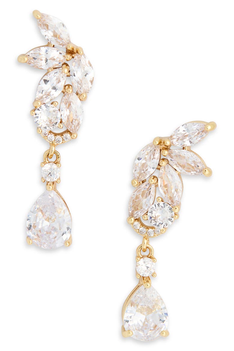 Mixed Cut Cubic Zirconia Drop Earrings, Main, color, CLEAR- GOLD