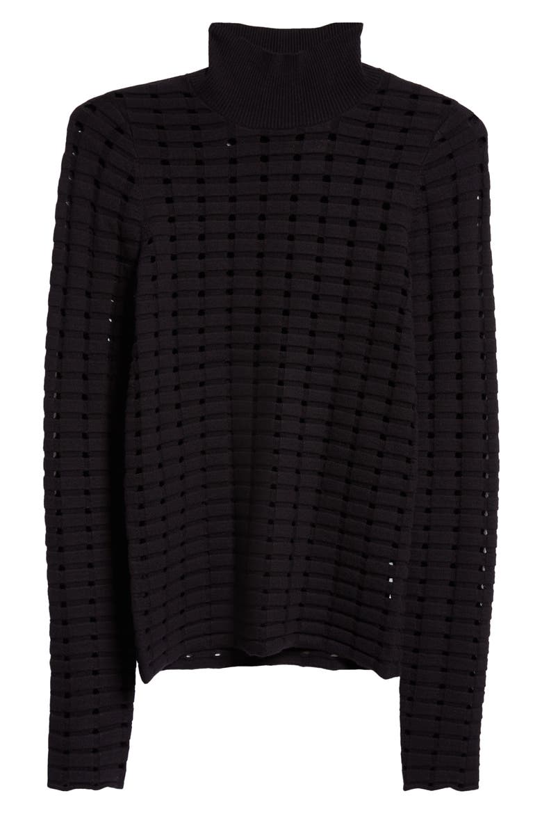 Dimensional Pointelle Stitch Turtleneck Sweater, Alternate, color, BLACK