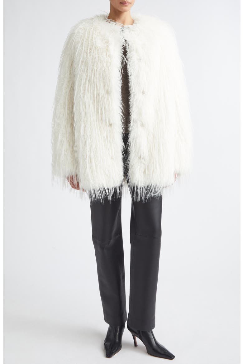 Rowe Collarless Faux Fur Short Coat, Alternate, color, IVORY