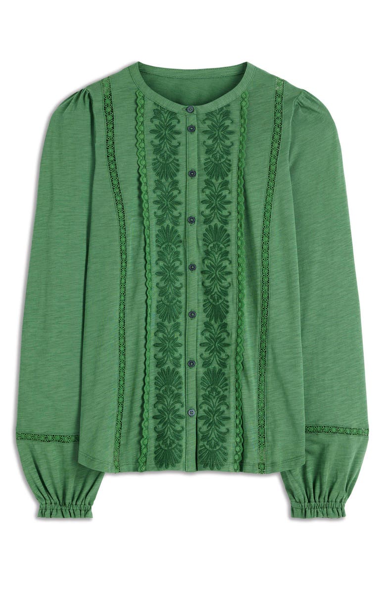 Boden Sophie Embroidered Button-Up Shirt, Alternate, color, Willow Green