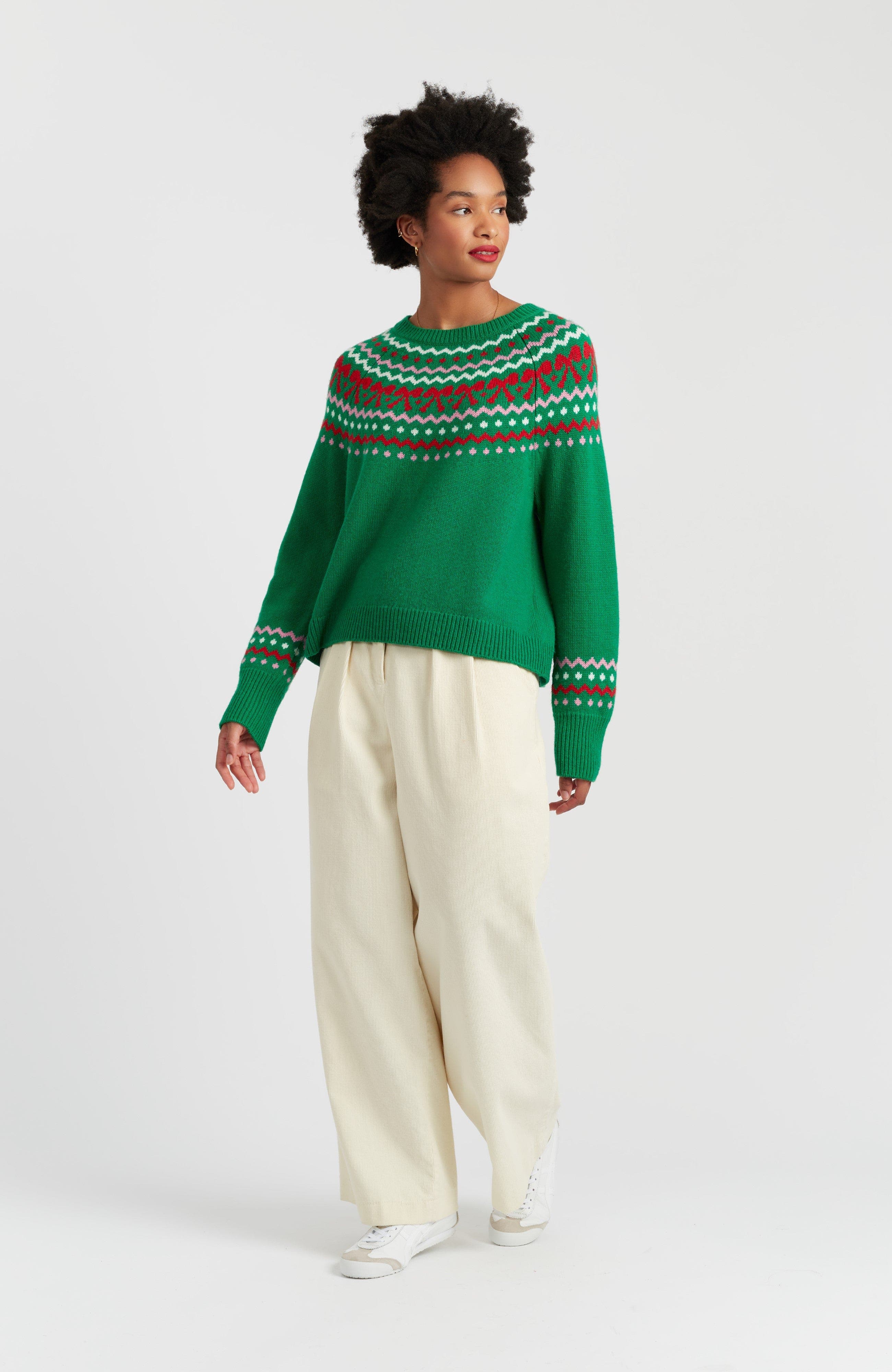 Wool-Cashmere Bow Fairisle Sweater - image 2