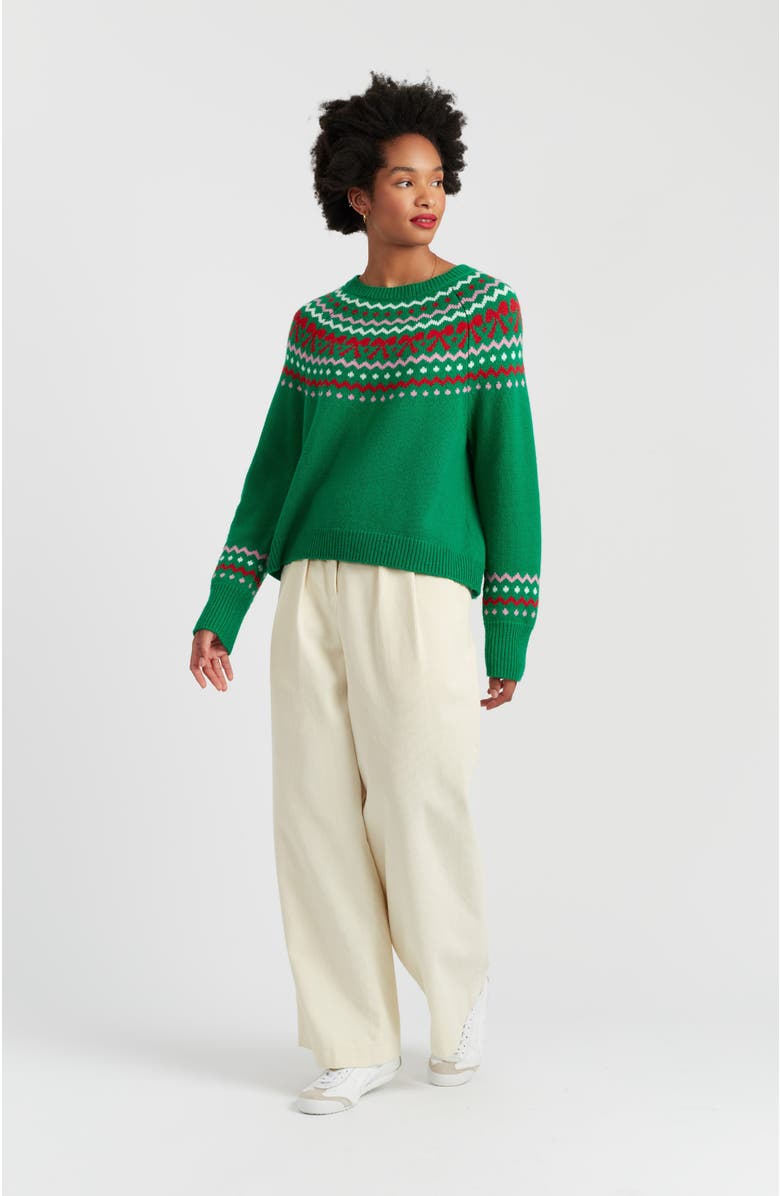 Chinti & Parker Wool-Cashmere Bow Fairisle Sweater, Alternate, color, Jolly Green