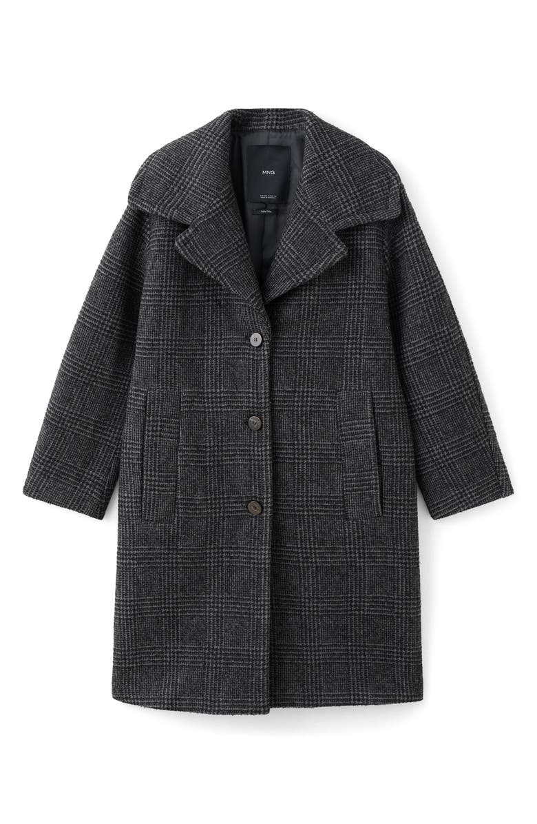 MANGO Glen Plaid Wool Blend Coat, Main, color, Grey