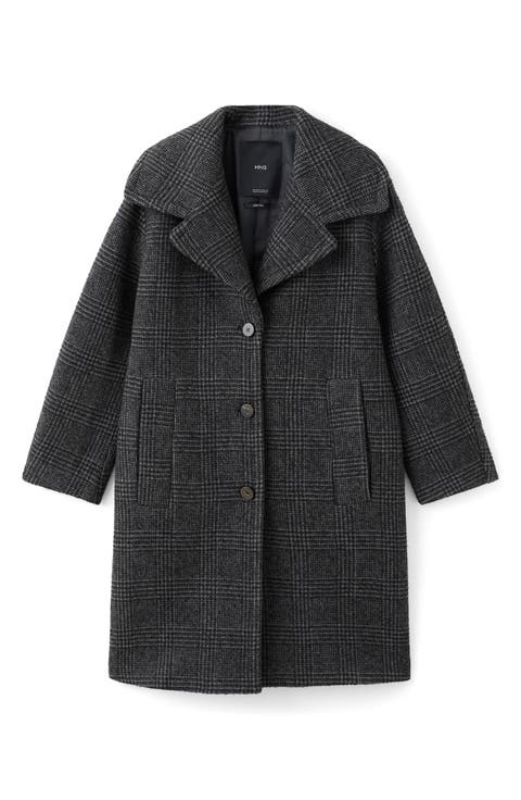 Glen Plaid Wool Blend Coat